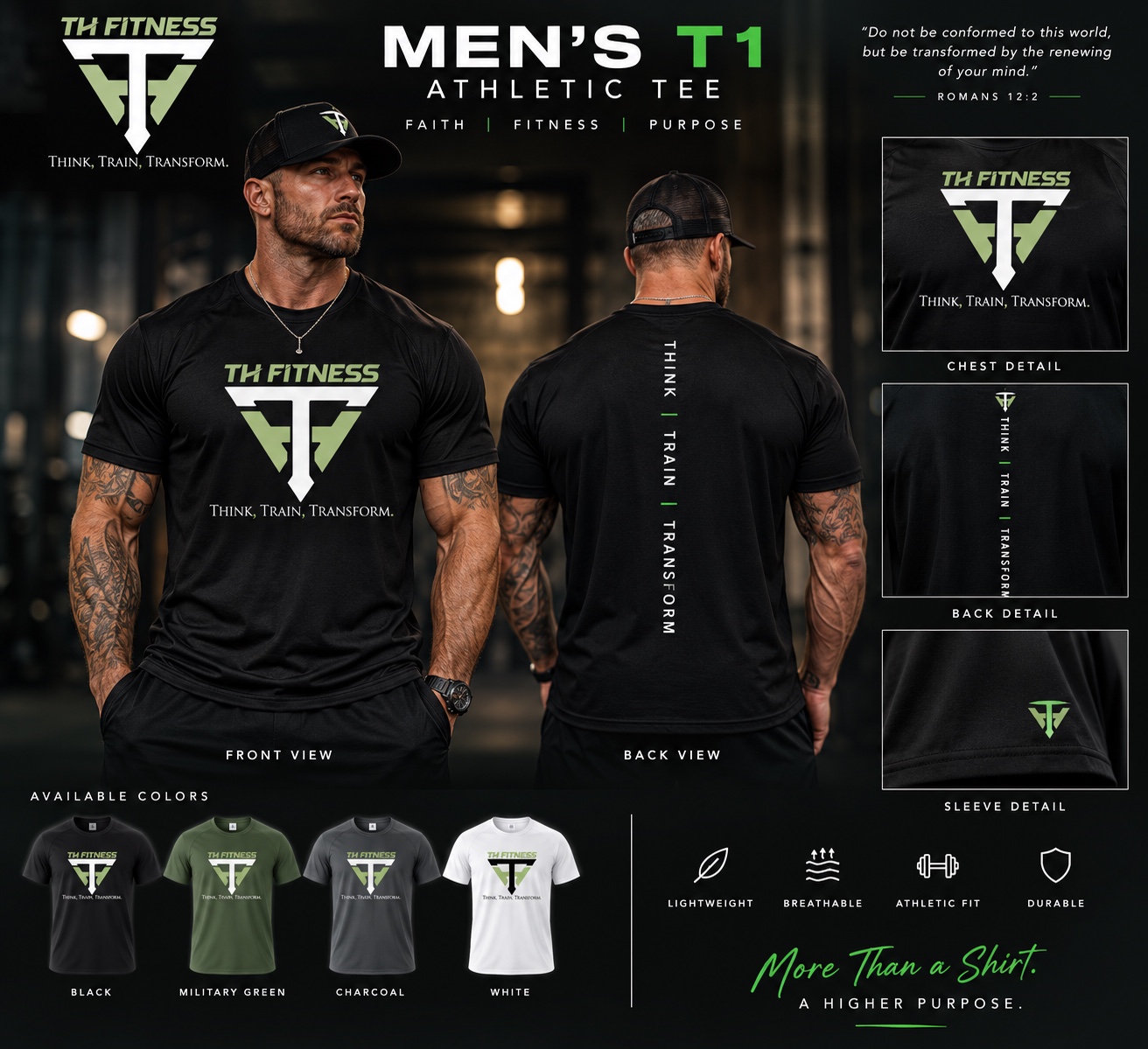 Men's T1 TH Fitness athletic tee in Black