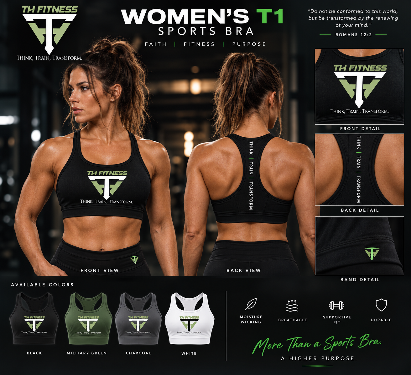 Women's T1 TH Fitness sports bra in Black